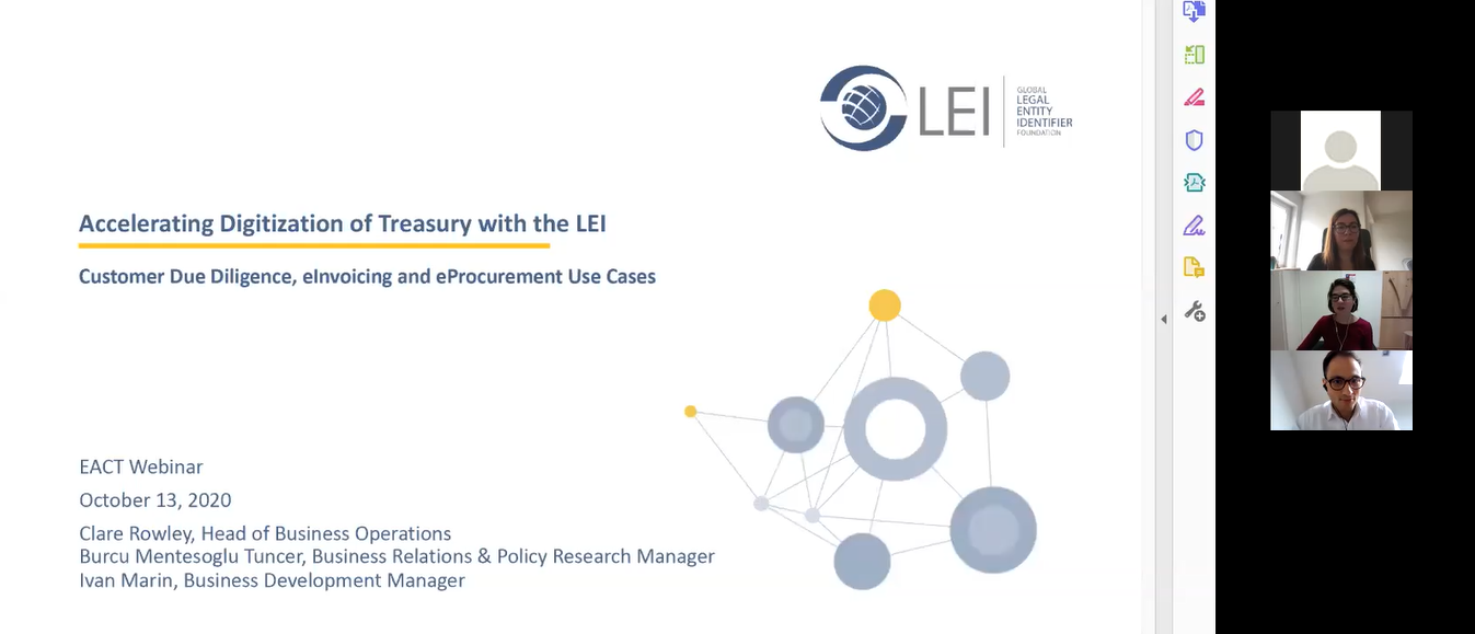 Photo from GLEIF-EACT Webinar: Accelerating Digitisation of Treasury with the LEI